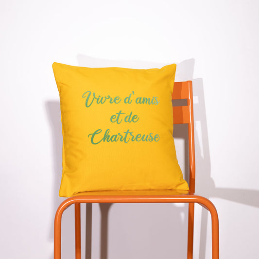 Coussin Vivre d'amis et de Chartreuse